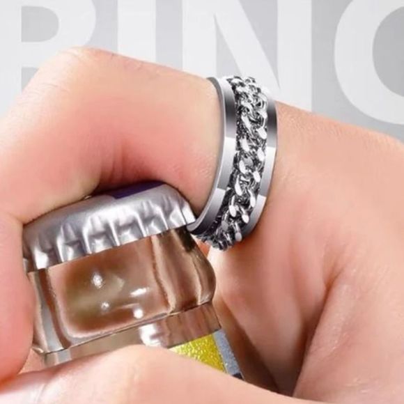 Men's Titanium Spinner Bottle Opener Chain Wedding Band Ring CLOSEOUT - Picture 2 of 15
